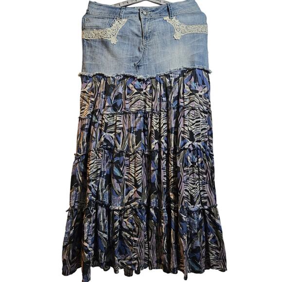 Hot Kiss Denim Boho Maxi Skirt Size 10‎ - Picture 2 of 10